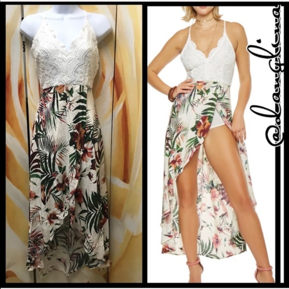 Crochet and leaf detail maxi romper